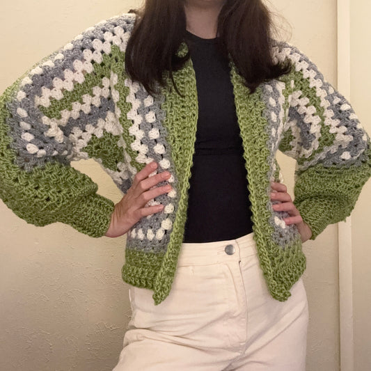 Green Granny Square Cardigan