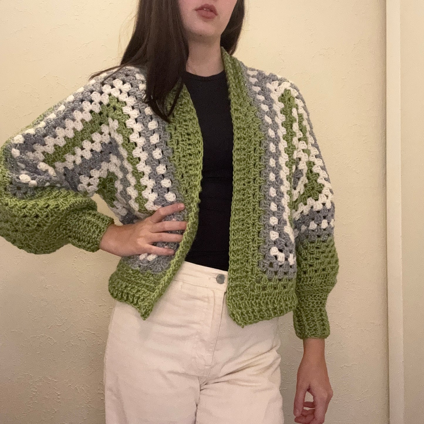 Green Granny Square Cardigan