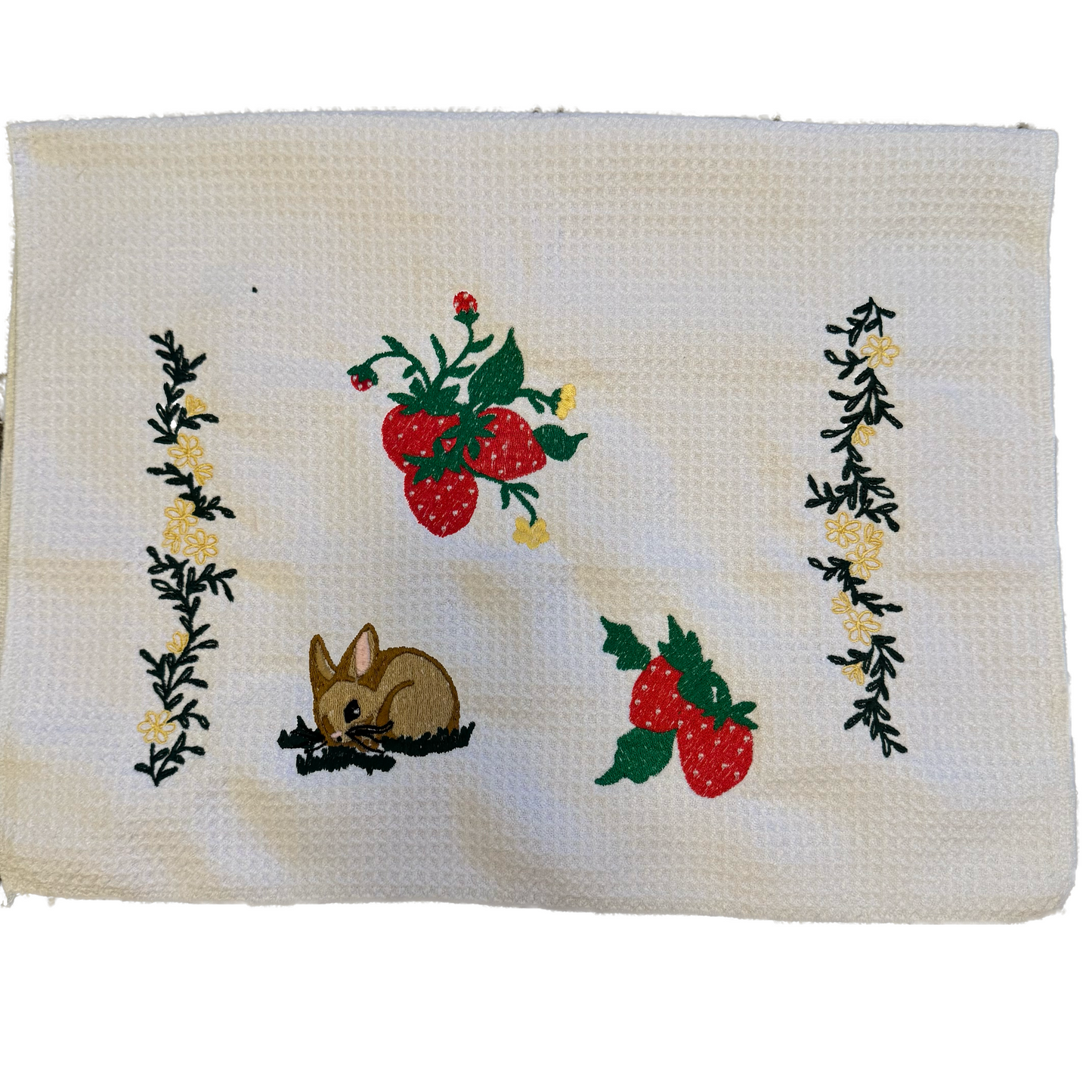 Strawberry Bunny Waffle Weave Towel